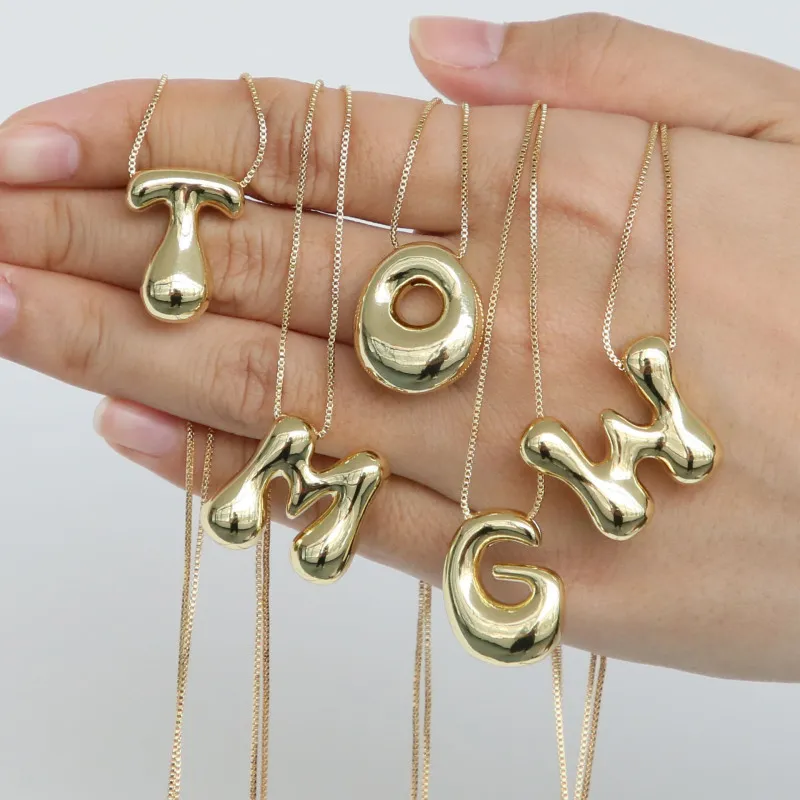 Women Fashion Cute 26 English Alphabet Smooth Pendant Necklace