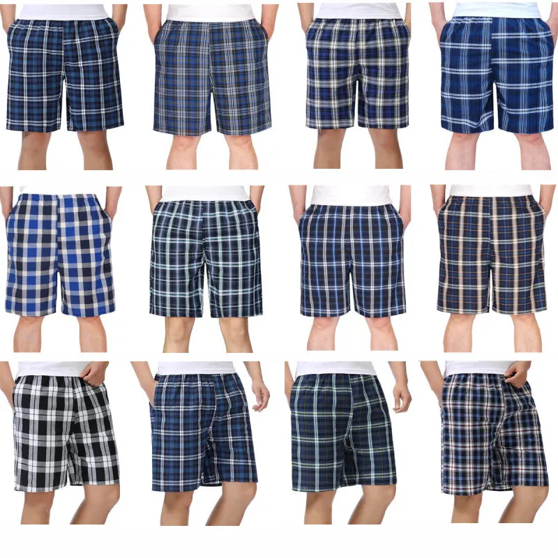 Men's Casual Plaid-Print Beach Shorts Cotton Blend