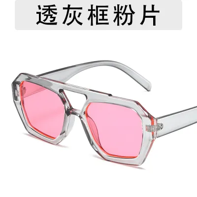 Women's Simple Double Beam Leopard Print Polygon Sunglasses