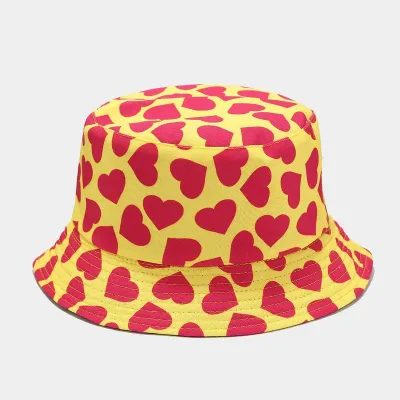 Unisex Simple Dairy Pattern Heart-Shaped Double-Sided Shade Bucket Hats