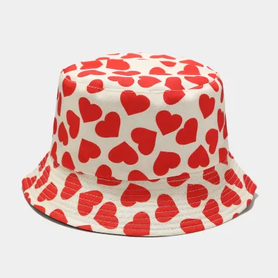 Unisex Simple Dairy Pattern Heart-Shaped Double-Sided Shade Bucket Hats