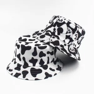 Unisex Simple Dairy Pattern Heart-Shaped Double-Sided Shade Bucket Hats