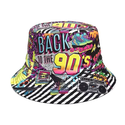 Neutral Retro Tape Print Sun Bucket Hats