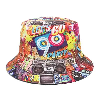 Neutral Retro Tape Print Sun Bucket Hats