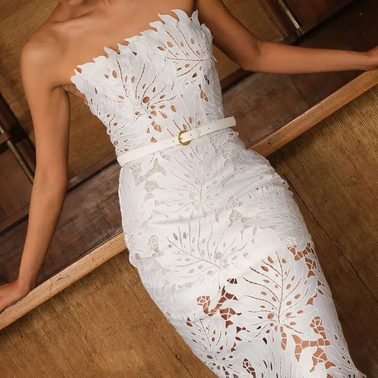 Women Sexy Cutout Lace Strapless Party Dress