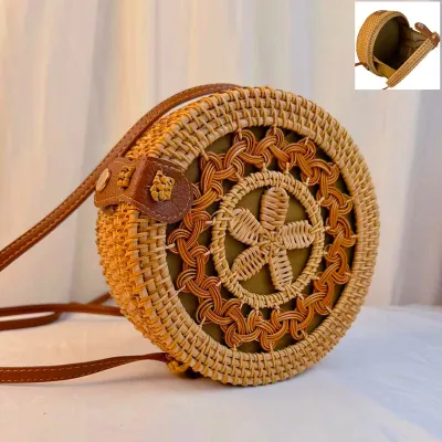 Bohemian Vintage Woven Straw Round Shoulder Bag