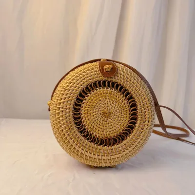 Bohemian Vintage Woven Straw Round Shoulder Bag