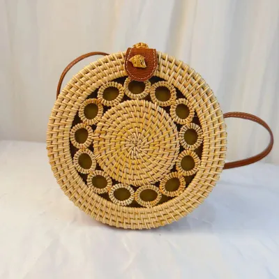 Bohemian Vintage Woven Straw Round Shoulder Bag