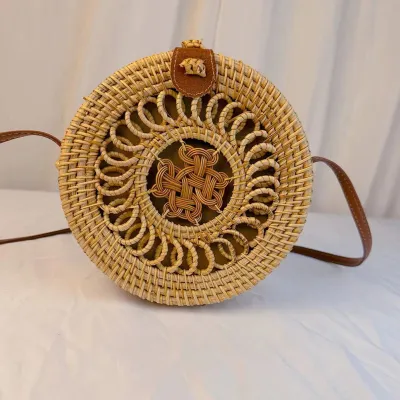 Bohemian Vintage Woven Straw Round Shoulder Bag