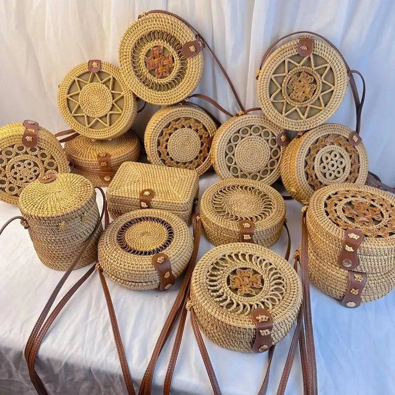 Bohemian Vintage Woven Straw Round Shoulder Bag