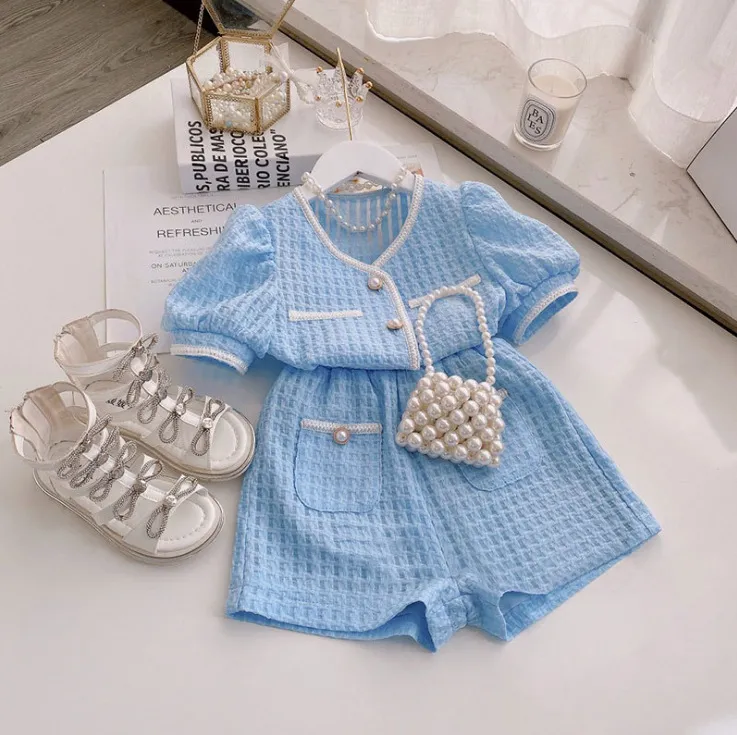 Kids Toddler Girls Summer Casual Chic Cute Plaid Short Sleeve Top Shorts Set