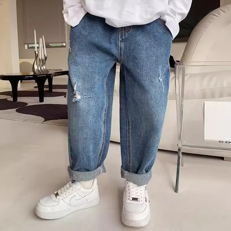 Kids Toddler Big Boys Spring Autumn Fashion Casual Ripped Denim Jeans