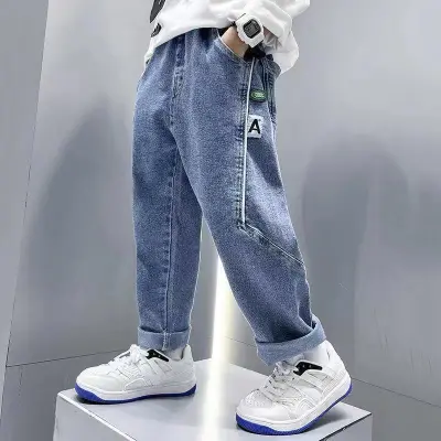 Kids Toddler Big Boys Spring Autumn Fashion Casual Solid Color Denim Jeans