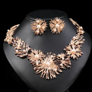 Exaggerated Retro Alloy Pearl Party Jewelry Set with O-Chain