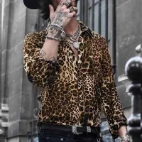 Men'S Fashion Lapel Long Sleeve Leopard Print Shirt