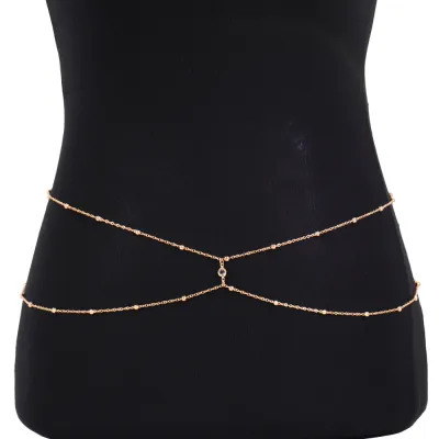 Women Fashion Sexy Double Rhinestone Adjustable Waist Chain Body Jewelry Belt