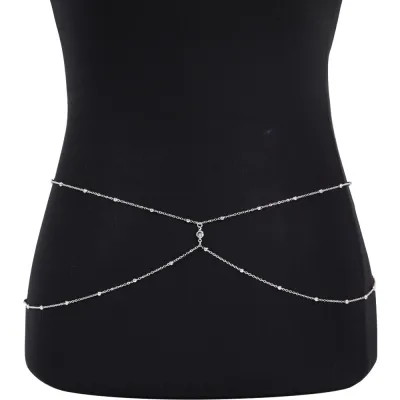 Women Fashion Sexy Double Rhinestone Adjustable Waist Chain Body Jewelry Belt