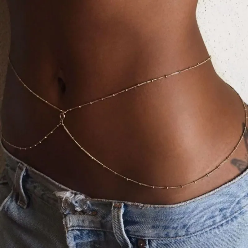 Women Fashion Sexy Double Rhinestone Adjustable Waist Chain Body Jewelry Belt