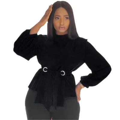 Women Fashion Plus Size Chiffon Breathable Long Sleeved Defined Waist Top