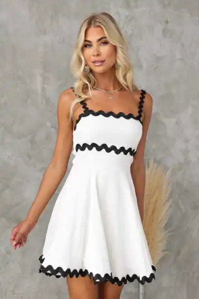Women Casual Summer Vacation Wave Color Blocking Sling Style Sun Dress