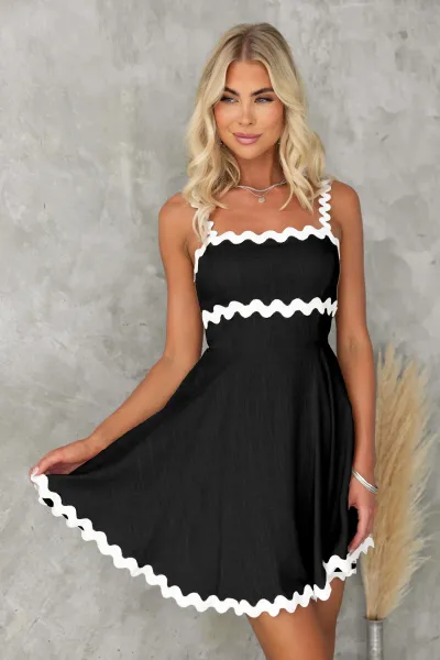 Women Casual Summer Vacation Wave Color Blocking Sling Style Sun Dress