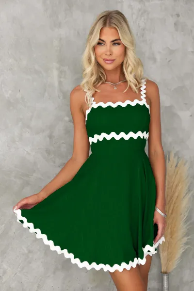 Women Casual Summer Vacation Wave Color Blocking Sling Style Sun Dress