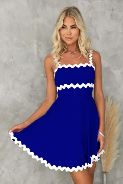 Women Casual Summer Vacation Wave Color Blocking Sling Style Sun Dress