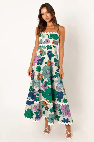 Women Casual Summer Vacation Floral Color Blocking Maxi Sun Dress