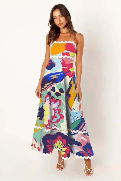 Women Casual Summer Vacation Floral Color Blocking Maxi Sun Dress