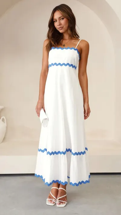 Women Casual Summer Vacation Floral Color Blocking Maxi Sun Dress