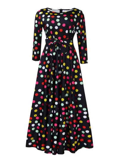 Women Plus Size Long Sleeve Strap Dress Elegant Wind Midi Dress