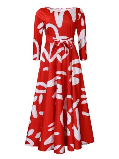 Women Plus Size Long Sleeve Strap Dress Elegant Wind Midi Dress