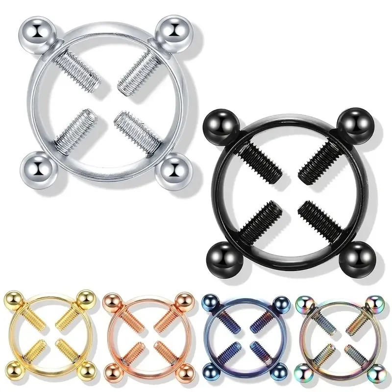 Women Minimalist Stainless Steel Screw Fake Breast Ring Body Piercing Jewelry