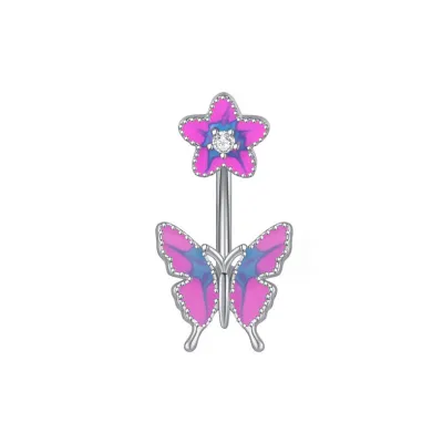 Women Minimalist Heart-Shaped Butterfly Stainless Steel Belly Button Ring Body Piercing Jewelry