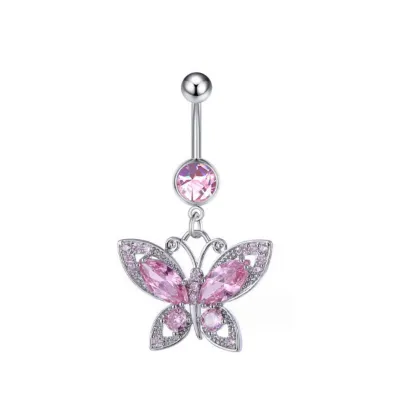 Women Minimalist Heart-Shaped Butterfly Stainless Steel Belly Button Ring Body Piercing Jewelry