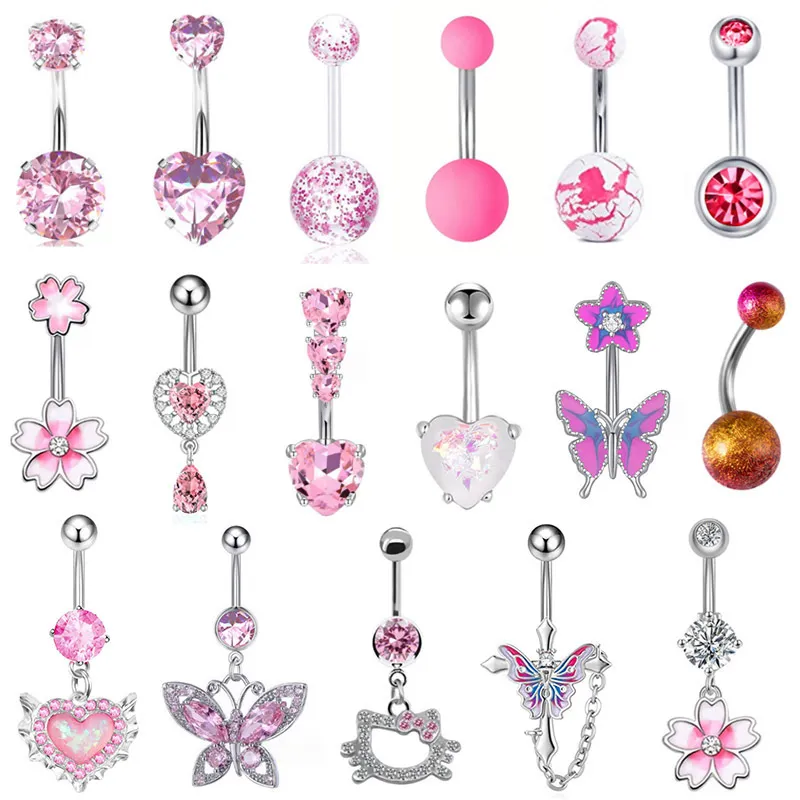 Women Minimalist Heart-Shaped Butterfly Stainless Steel Belly Button Ring Body Piercing Jewelry