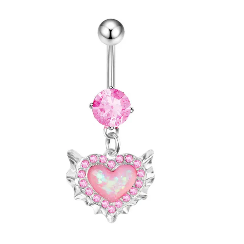 Lot De 6 Piercings De Nombril En Acier Chirurgical - Faux Bijoux Pendentif Cœur, Papillon, Fleur