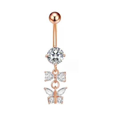 Women Fashion Butterfly Rhinestone Stainless Steel Navel Nail Body Piercing Jewelry