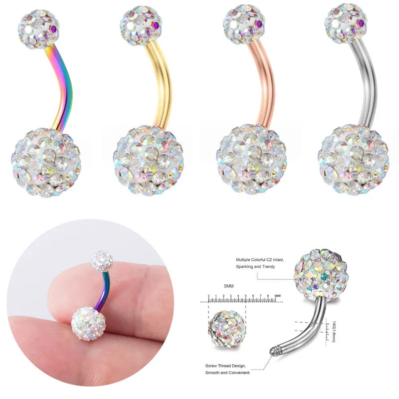 Women Minimalist Stainless Steel Soft Ceramic Ball Belly Button Ring Body Piercing Jewelry
