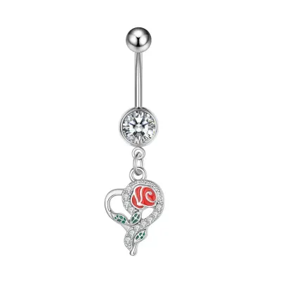 Women Simple Tassel Heart-Shaped Stainless Steel Navel Ring Body Piercing Jewelry