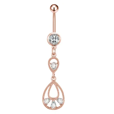 Women Simple Tassel Heart-Shaped Stainless Steel Navel Ring Body Piercing Jewelry