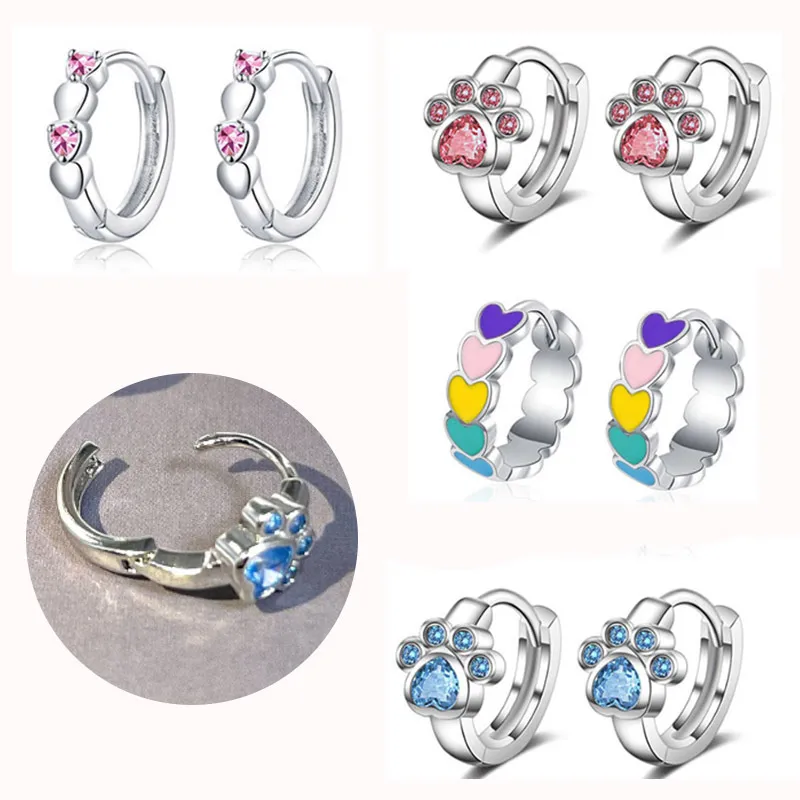 Women Fashion Stainless Steel Bear Paw Heart-Shaped Earrings Body Piercing Jewelry
