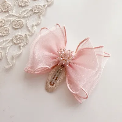 Children Fashion Gauze Bow Rhinestone Hair Accessories