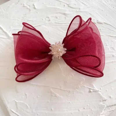 Children Fashion Gauze Bow Rhinestone Hair Accessories
