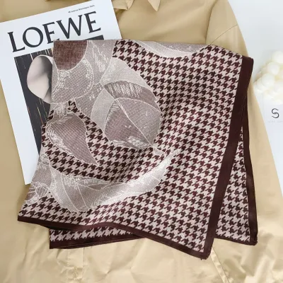 Women Fashion Butterfly Floral Print Square Polyester Scarf 68x68cm