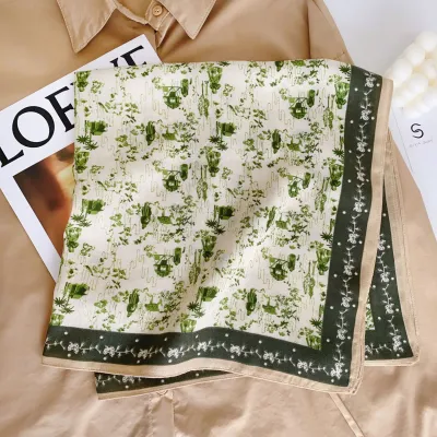 Women Fashion Butterfly Floral Print Square Polyester Scarf 68x68cm