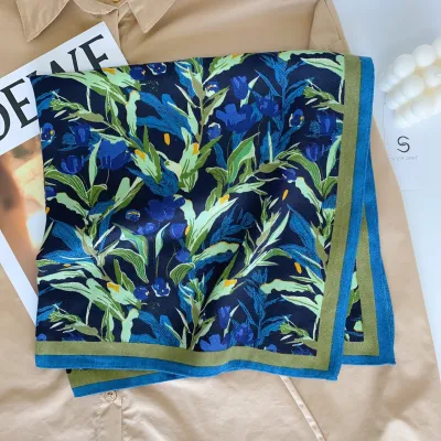 Women Fashion Butterfly Floral Print Square Polyester Scarf 68x68cm