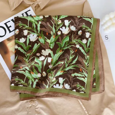 Women Fashion Butterfly Floral Print Square Polyester Scarf 68x68cm
