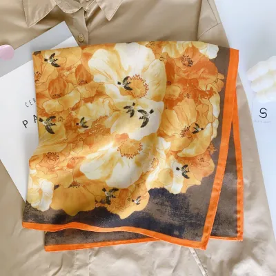 Women Fashion Butterfly Floral Print Square Polyester Scarf 68x68cm