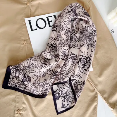 Women Fashion Butterfly Floral Print Square Polyester Scarf 68x68cm